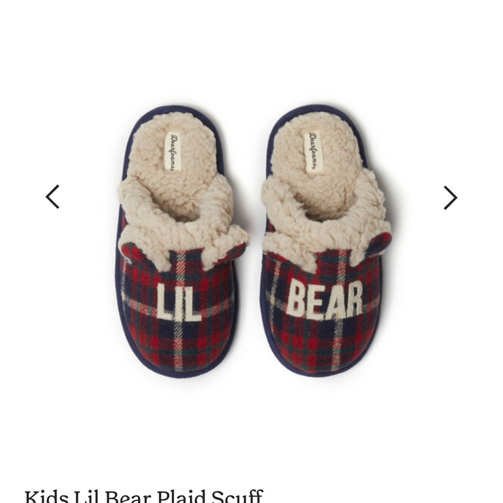 Dearfoams Red and Blue Plaid Lil Bear Slippers